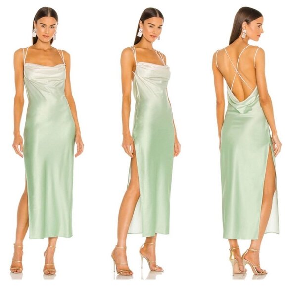 Rare Michael Costello X Revolve XXS Porter Dress Mint Ombre Cowl Neck Maxi Dress - Picture 1 of 12